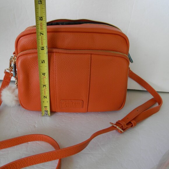 NEW Pom Pom London Original Plus Leather Crossbody Bag w/ Accessories ORANGE - Picture 5 of 8